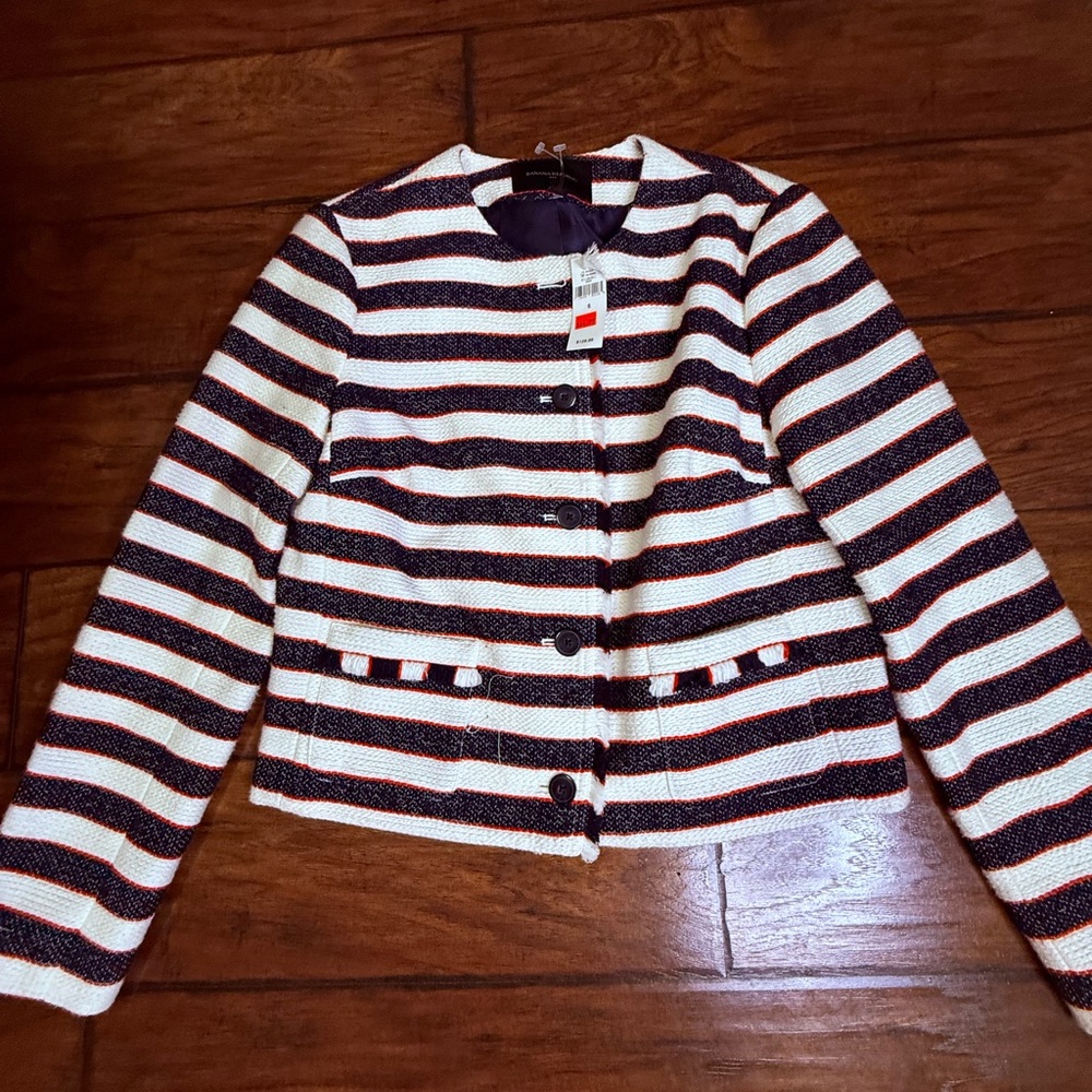 Banana Republic Striped Women's Jacket - Boucle Black, White, Red size 6